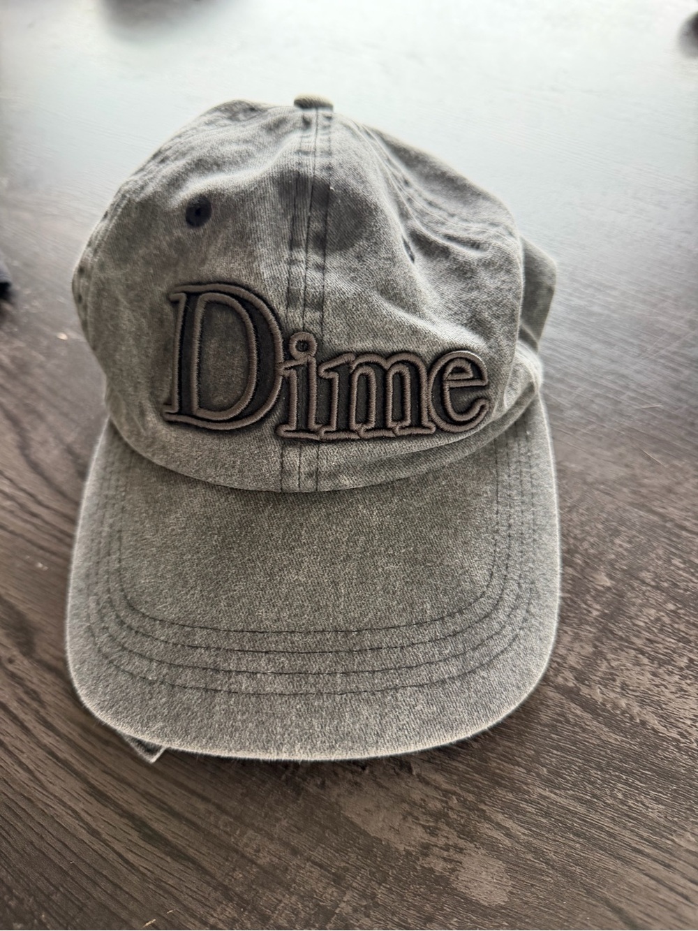 Dime Embroidered Gray Washed Cotton Baseball Cap